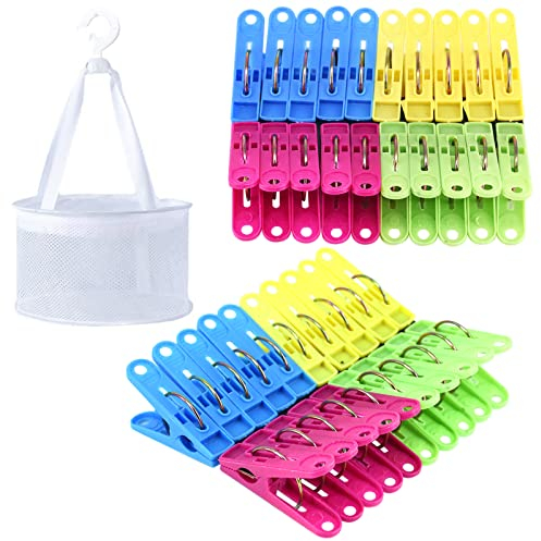40Pcs Non-Slip Laundry Clips with Strong Grip & Windproof Plastic Design, Storage Bag, and Basket for Home & Garden