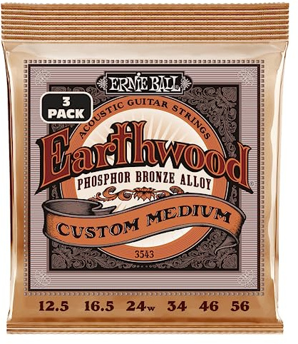 Ernie Ball Earthwood Custom Medium Phosphor Bronze Akustik-Gitarrensaiten, 3er-Pack, Stärke 12.5-56