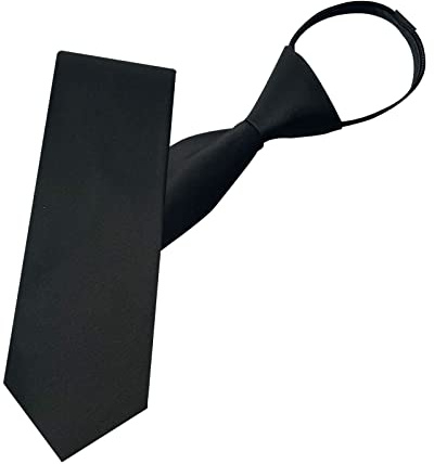 Mantieqingway 3.15'' Zipper Ties for Men Pre-tied Adjustable Black Tie, Polyester Silk Clip on Men's Neckties for Wedding Office Graduation School Uniforms, 1 Pc