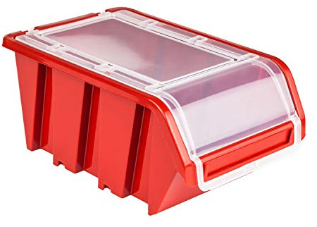 50 x stapelbara lådor i plast, förvaringslådor, stapelbara stapelbara lådor, sorteringslåda, låda med lock, 120 x 195 x 90, röd