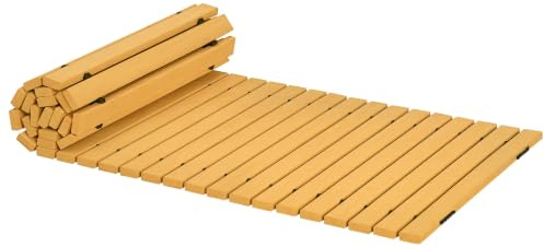 Outsunny Allée Chemin de Jardin en Lattes de Bois Enroulable 185x60cm Jaune | Bois Massif de Pin, pour Pelouse, Terrasse, Promenade, Plage