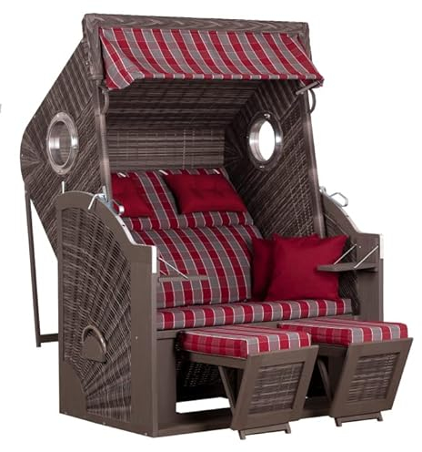 Yoursol by Devries Strandkorb Pure Cliff XL Sun 472, PE, rot-grau kariert, Breite 130 cm, Pinienholz, Ostseeform