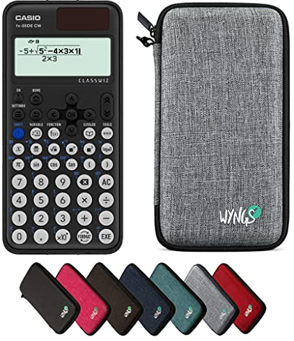 Casio fx-85DE CW ClassWiz inkl. WYNGS Schutztasche Hellgrau - Wissenschaftlicher Taschenrechner - Basic Set