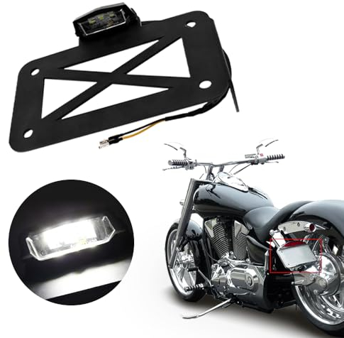 Baceyong Support Plaque Moto, Support de Plaque d'immatriculation pour Moto, Support de Plaque d'immatriculation pour feu arrière LED à Montage latéral pour Motos, vélos de Sport, croiseurs, etc.