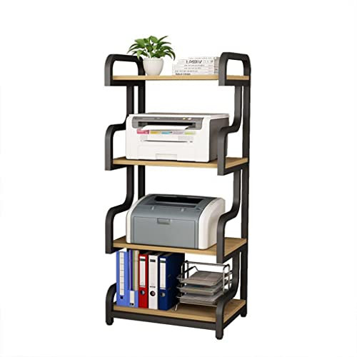 JEMMCO 4 Tier Printer Stand with Storage, Wood Utility Cart with Metal Frame, Movable Storage Cart,for Media Player Scanner Files Books Microwave Oven in Kitchen Living Room Home Office