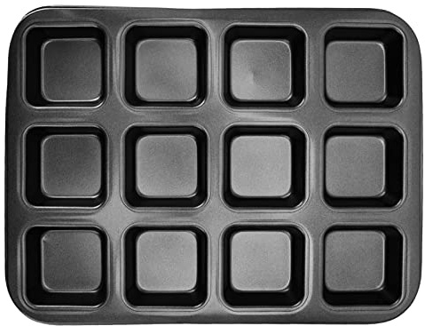 Mini Moules à Pain 12 Cavités Brownie Moule à Pâtisserie en Acier au Carbone Muffin Ustensiles de Cuisson Cupcake Pain Diviseur Moule pour Pain Cuit au Four (Moule carré noir extra épais 12 mm)