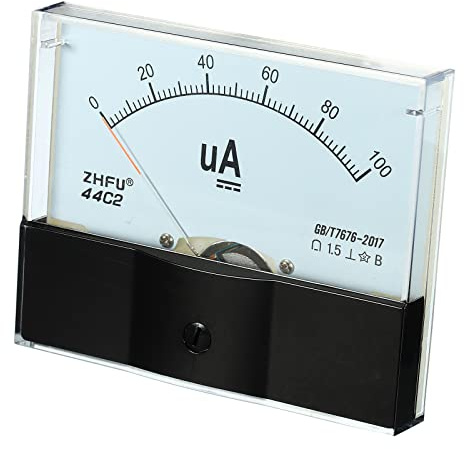 YOKIVE Analogico Pannello Amperometro, 44C2-100UA Amperometro Misuratore Corrente Tester, Ottimo per Ufficio, Arte, Casa, Giornaliero Utilizzo (DC 0-100uA)