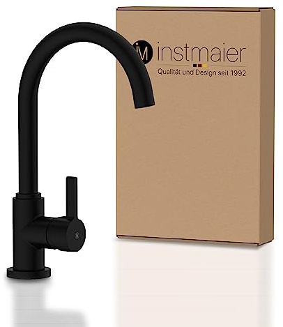 instmaier Leona | Küchenarmatur 360° schwenkbar | Schwarz matt |Wasserhahn Küche | Spültischarmatur mit hohem Auslauf | Armatur Spüle | Einhebelmischer | Mischbatterie