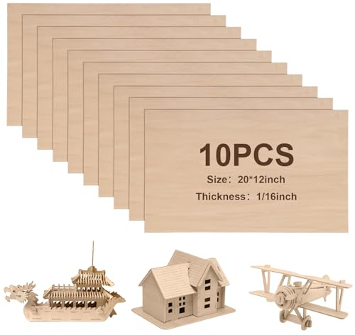 Sasylvia 10 Blatt Balsaholzplatten 30,5 x 50,8 x 0,6 cm Lindenholzplatten zum Basteln Sperrholzplatten unlackierte Holzbretter rechteckige Holzdielen für DIY-Modelle Projekte Zeichnen Laserschneiden