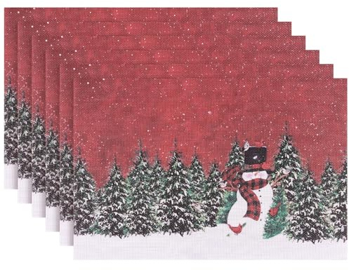 Aofmee Platzset Weihnachten, Tischset Weihnachten Abwaschbar 6er Set, Platzdeckchen PVC rutschfest Hitzebeständig, Abwischbar Weihnachtstischset für Küche Esstisch Party Dekoration, Leicht zu Reinigen