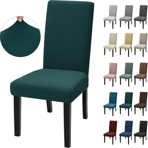 Ystyle Universale Stretch Stuhlhussen 4er Set, Dunkelgrün | Elastische Stuhlbezüge, Moderner Hussen für Stühle, Waschbar Chair Covers, Komfort-Stuhl Überzug für Esszimmer Restaurant