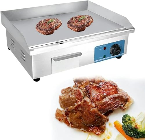 Piastra Elettrica in Acciaio Inox Piastra Antipasto Professionale Piastra di Cottura Elettrica con Vassoio Antispruzzo da 50℃ a 300℃, Piastra Elettrica Riscaldante, per Ristoranti Commerciali-1pc