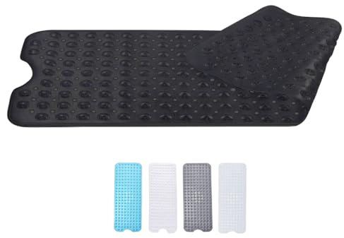 Zuvo - Alfombrilla de baño Extra Larga (100 x 40 cm, Color Negro) - Alfombrilla de Ducha Antideslizante Antideslizante, Alfombrilla de Ducha de Goma Lavable a máquina con potentes ventosas para niños