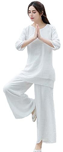 Samnuerly Damen-Kung-Fu-Uniform, Tai-Chi-Kleidung, Kampfsport-Anzug, Yoga-Kleidung, Damen-Lose, langärmelig, chinesischer Stil, Meditation, White-M (White M)
