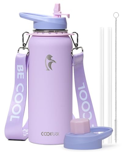 Coolflask Borraccia termica in acciaio inox con isolamento 1,2 L e tracolla | Borraccia inox 1,2L 3 strati, freddo 48h, con cannuccia e beccuccio, antiperdita, lavabile, BPA-free, leggera per palestra