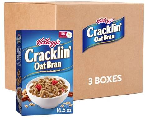 Kellogg's Cracklin' Oat Bran Breakfast Cereal, Fiber Cereal, Family Cereal, Original (3 Boxes)