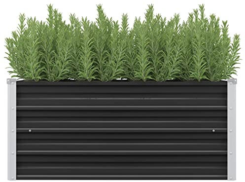 Homgoday Garten-Hochbeet Anthrazit 100 x 40 x 45 cm Verzinkter Stahl Rasen, Garten Model45733
