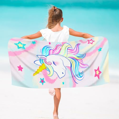 VAVICRAP Asciugamano unicorno 76 x 150 cm asciugamano in microfibra per bambini, telo mare per ragazze, telo mare unicorno, telo da spiaggia per bambini, asciugatura rapida, asciugamano per bagno