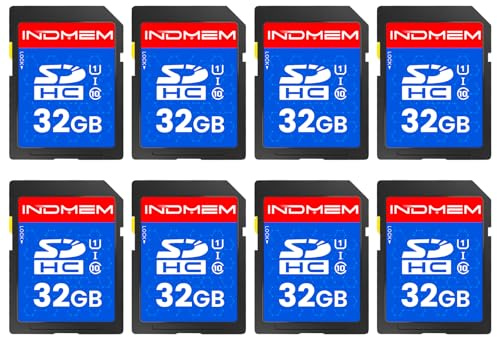 INDMEM SD Card 32GB, 8 Packs Class 10 32GB Flash Memory Card MLC Standard Secure Digital Cards Camera Card