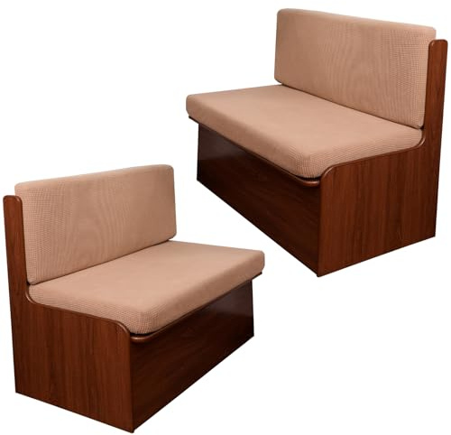 CRFATOP 2 Set RV Dinette Cushion Covers Jacquard Camper Cushion Slipcover Stretch 2 Seat Sofa Chair Cover Furniture Protector for RV Camper Car Bench 2 Backrest Covers & 2 Bench Covers,Khaki