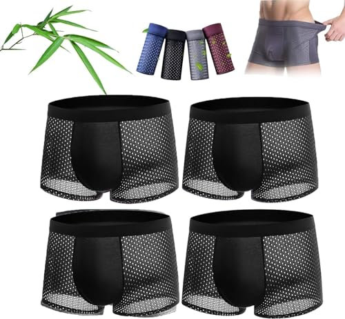 Bamideo 4 Pezzi B-oxer da Uomo in Fibra di bambù, Biancheria Intima da Uomo in Nylon Traspirante, b-oxer in Fibra di bambù, Traspirante e Confortevole Tutto Il Giorno (4XL, Black)