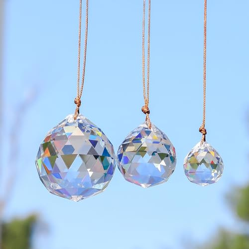 3 stück Kristallkugel Sonnenfänger zum aufhängen Kristall Prisma Suncatcher Glasprisma Fensterkristall Feng Shui Kristalle Regenbogenkristall Kronleuchter Anhänger für Fesnter Haus Garten Deko