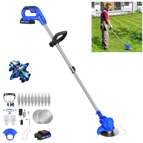 Banas Powerful 24V Cordless Strimmer - 15.5cm Cutting Width, Cordless Grass Trimmer and Lawn Edger, Includes 12 x Blades - Lawn Trimmer (1 Battery Included)
