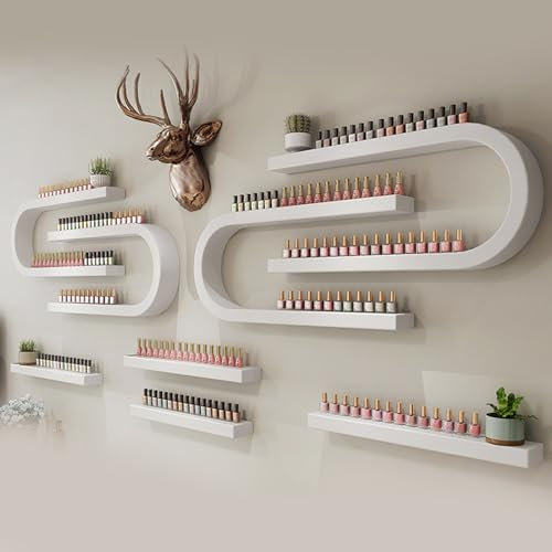 nagellack wandregal Holz, Nagellack ätherisches Öl Display Regal im Nagelstudio, Nagellack Lagerung Wandregal Wandvitrine, Holz hängende Wand Nagellack Lagerregal,White
