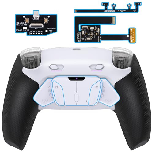 eXtremeRate RISE4 Plus Max Tasti Aggiuntivi Clicky Trigger Stop per ps5 Controller BDM-010 020,Palette Posteriori Back Button Cover Grip Gommato per ps5 Joystick-Senza Controller-Bianco Nero