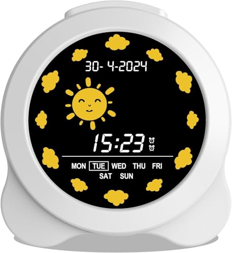 groov e Kidz Sleep Trainer Uhr - Kinder Digitaler Wecker für Schlaftraining, LCD-Display mit Modi für Morgen und Nacht, 6 Alarmtöne, USB-betrieben