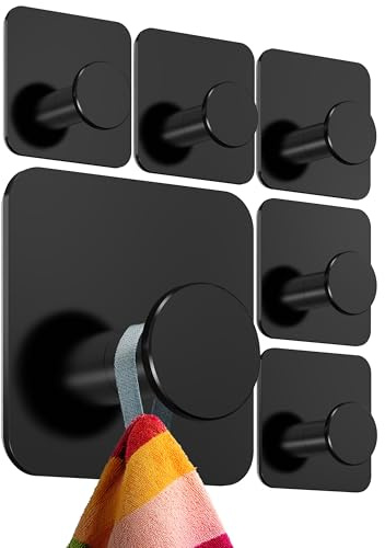 4smile Handtuchhalter ohne Bohren, 6er Set, Modern, Schwarz | Badezimmer Haken aus Edelstahl, funktionale Klebehaken, hohe Tragkraft, Wasserfeste Handtuchhaken für Bad