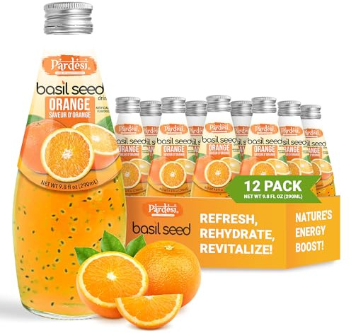 Pardesi Orange Basil Seed Drink 290mL - Refreshing Orange Beverage with Real Basil Seeds | Halal, Non-GMO, Vegan | Ready to Drink