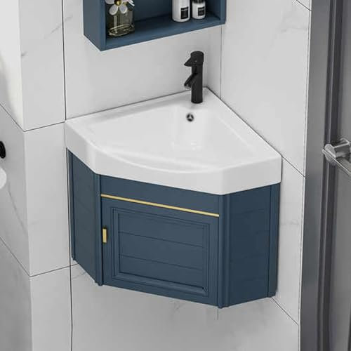 STCERY Eckwaschbecken Mit Unterschrank, Vormontieren Waschbecken mit Unterschrank Waschtisch, Badezimmerschrank Mit Wasserhahn Und Abfluss, Badmöbel Set für Badezimmer(38cm/15)