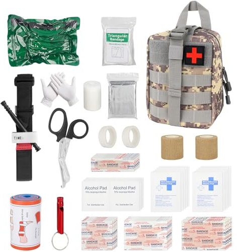 DAJASD Kit Sopravvivenza Militare Professionale, 54PCS Tattico Militare Trauma Kit di Pronto Soccorso, Kit di Primo Soccorso per Esterni per Campeggio Alpinismo Escursioni Montagna Trekking