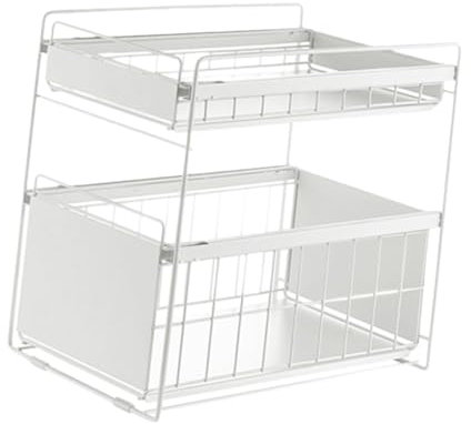 KESOTO Organizador debajo del fregadero, mueble de despensa deslizable, organizador de metal para encimera, cajones extraíbles para armarios, Blanco, S