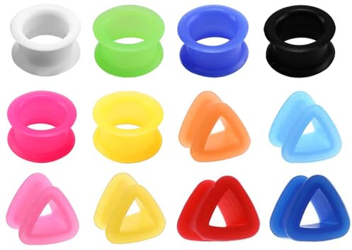 XSDSLS 12 paia di tappi per le orecchie in silicone Tunnel flessibili Set 6-18 mm doppio Expander svasato Ear Gauges Piercing Stretching Flesh Tunnel Plugs Tunnel arrotondato (12 MM)
