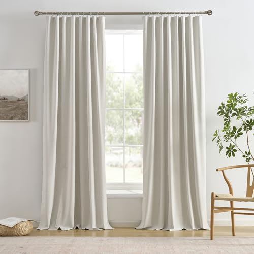 Verdunkelungsvorhänge-Set, Leinenstruktur, individuelle Vorhänge, hohe Decke bis zum Boden, Stangentasche, Rückenlasche, Bauernhausstil, Fenstervorhänge für Wohnzimmer, 3,35 cm, natürliche Birkenfarbe