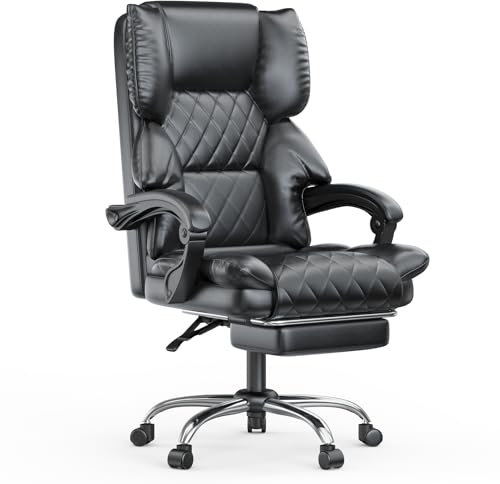 naspaluro Chefsessel Bürostuhl mit Fußstütze, Schreibtischstuhl Ergonomisch, PU Leder Computerstuhl mit Gepolsterter Armlehnen und Weicher Kopfstütze Neigefunktion, Höhenverstellbar Drehstuhl, Schwarz