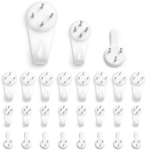 YISCOKO Picture Hooks Non-Trace Wall Hooks, Picture Hanging Hooks, Frame Hanger Hook, for Hanging Paintings Photos Mirror (24Pcs-Three Sizes)