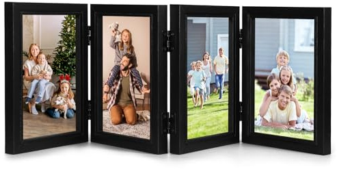 ZONJIE 4 marcos de fotos plegables de 10 x 15 cm, marco de fotos para varias fotos, marcos de fotos de madera con cristal, marcos de retratos verticales, marcos de retratos familiares, mesas de