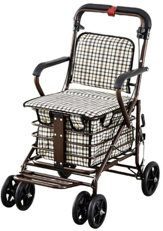 Générique Charge d'achat Pliant Robuste avec Roues et Chariot de Tramway Push de siège avec Panier de Grande capacité pour Le Soutien à la Marche des Courses Senior