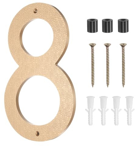 sourcing map Modern House Numbers for Outside, 10 Inch Floating Metal Large Address Numbers with Nail Kit for Apartment Office Hotel Room Signs(Gold, Number 8)