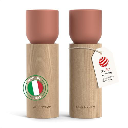 LARS NYSØM Set Macina Sale e Pepe in Legno Manuale - Macina Spezie con Macina in Ceramica Regolabile - Eleganti Macina Pepe e Sale in Legno di Faggio per Cucina o Tavola (Brick Red)