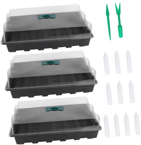 SUPVOX Set da 3 Vassoi Germinazione Semi Multifunzione Coperchio Trasparente, Pratici per Coltivazione Micro Ortaggi e Piante in Casa, Vassoi da Giardinaggio in Plastica Nera Strumenti