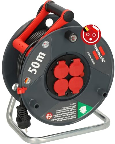 Brennenstuhl Garant V2 IP44 Outdoor Kabeltrommel 50m (Made in Germany, 4-Fach mit erhöhtem Berührungsschutz, Spezialkunststoff) französisches Stecksystem