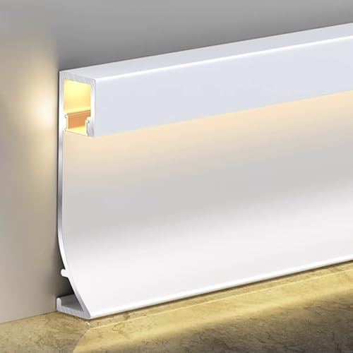 Canal LED de Aluminio para iluminación de zócalo, zócalo de Suelo de Montaje en Superficie, decoración del hogar, Sala de Estar, Cine, Dormitorio (Blanco, 1,5 m [4,9 pies])