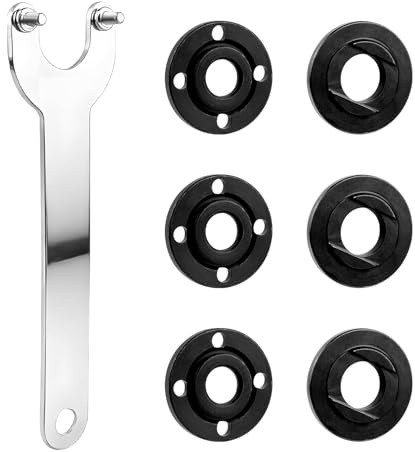 Zhushishunyi 7 Pcs Angle Grinder Wrench Nuts, 140mmGrinder Angle Spanner Wrench Flange Nut Set, Angle Grinder Spanner Attachments Key and Inner Outer Flange Nuts for 14mm Spindle Thread Grinders