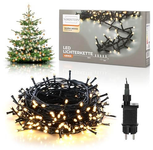 Nordstern LED Lichterkette Warmweiß 480 LEDs - Weihnachts Beleuchtung für Innen & Außen mit Stecker 36 m - Deko Weihnachtsbaumbeleuchtung Wetterfest IP44