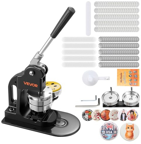 VEVOR Machine à Badges de 75 mm, Presse à Badges Épingles Personnalisés, pour DIY Épinglettes, avec 500 Kits de Consommables, Coupe-cercle, Clés Hexagonales et Livre Magique, Poignée Ergonomique, Noir