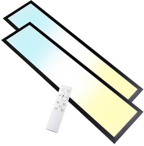 LUXULA 2er Pack LED Panel 80x20cm, Schwarz, 40W 4400lm, 3000K-6500K dimmbar | dimmbar mit Fernbedienung, UGR<19 blendfrei, Deckenpanel, Deckenleuchte flach, Deckenlampe lang, Bürolampe